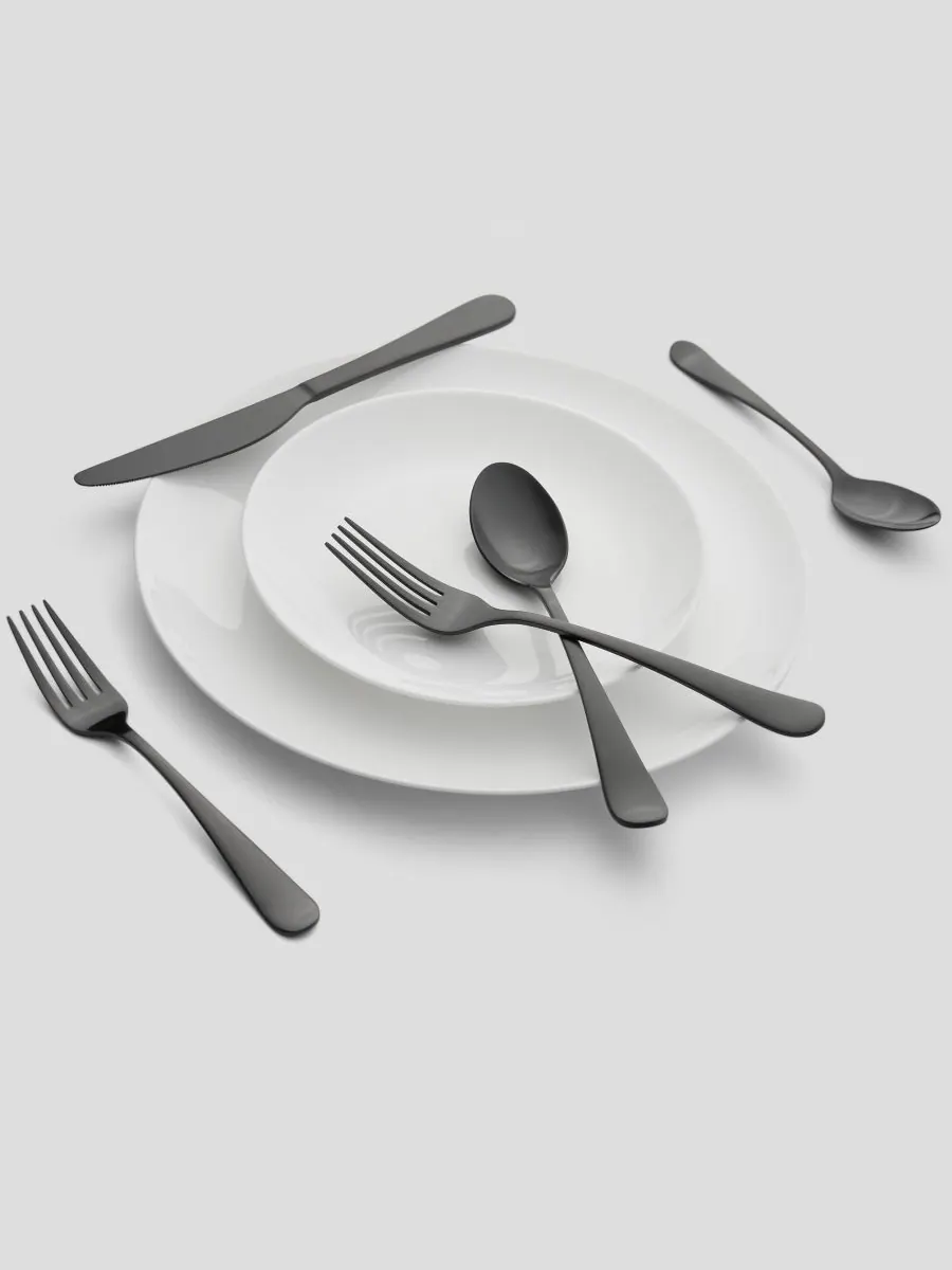Cambridge Silversmiths Набор столовых приборов Rhiannon Black Satin, 45 предметов, на 8 персон — изображение 4 из 5, черный