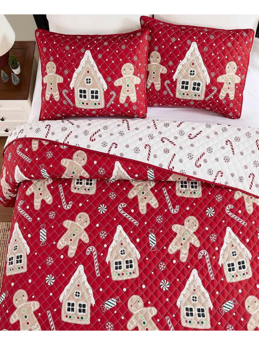 Набор декоративных одеял Avanti Holiday Lane Reversible 3-Pc., King — изображение 3 из 3, красный