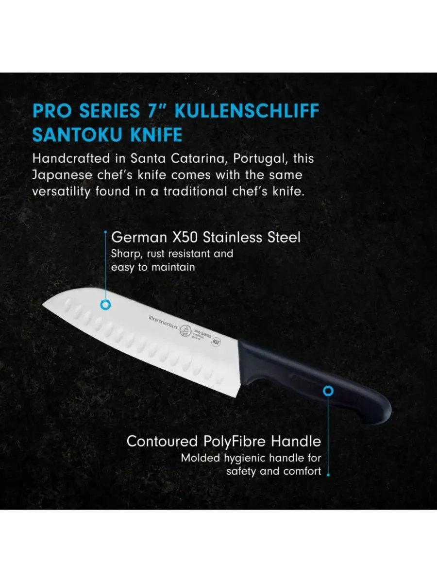 Нож Santoku Кулленс серии Pro, 18 см Messermeister — изображение 2 из 6, серебристый черный