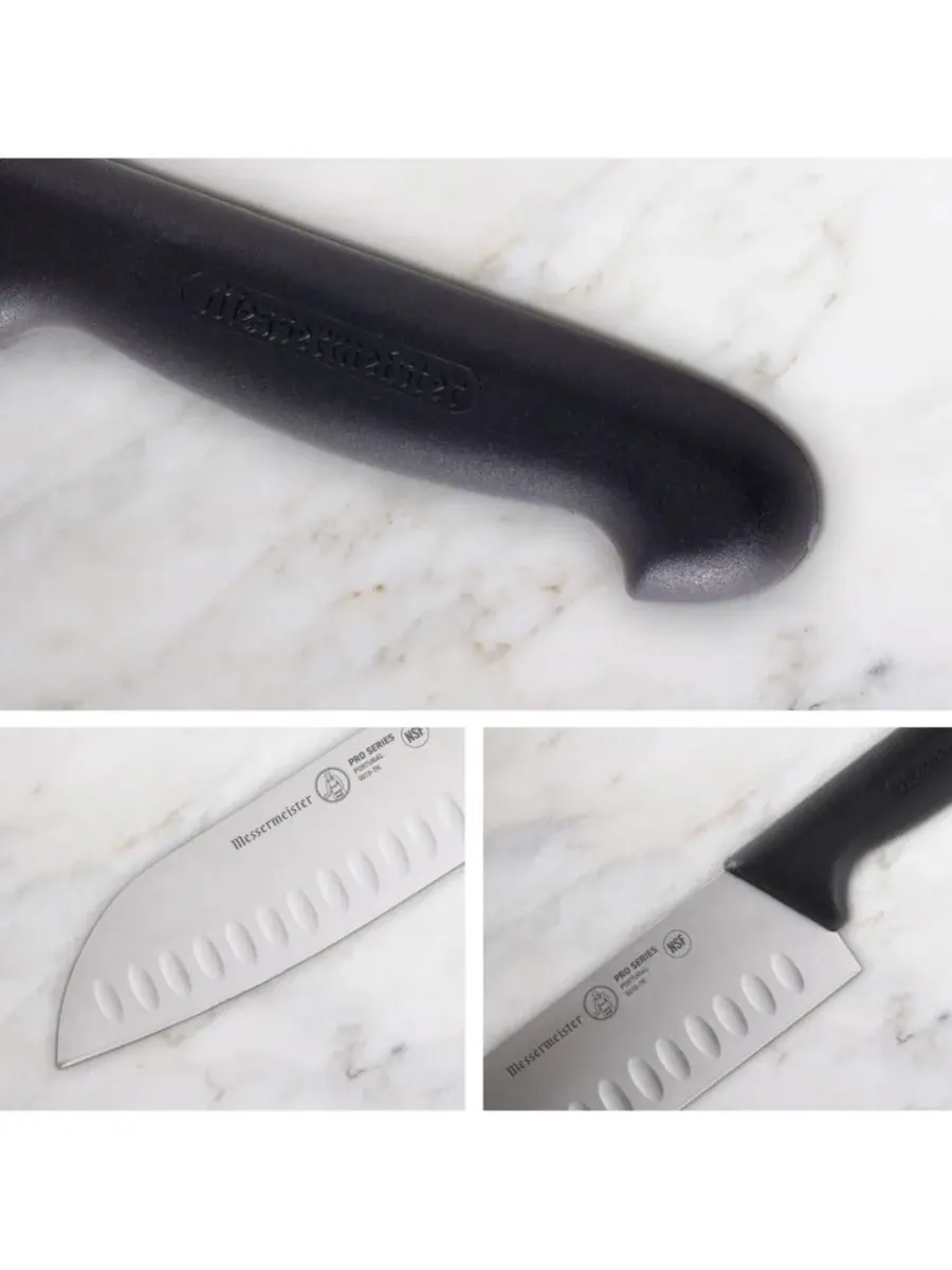 Нож Santoku Кулленс серии Pro, 18 см Messermeister — изображение 4 из 6, серебристый черный