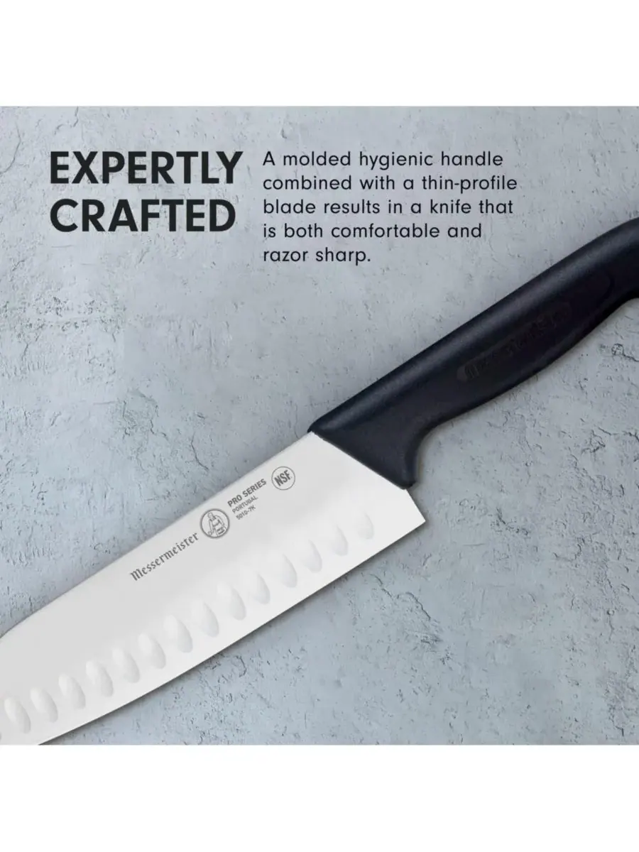 Нож Santoku Кулленс серии Pro, 18 см Messermeister — изображение 6 из 6, серебристый черный