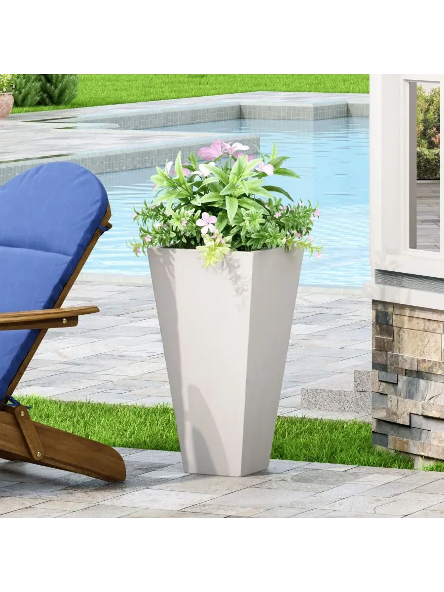 Современный цветочный горшок из литого камня Streamdale Furniture — изображение 2 из 9, белый