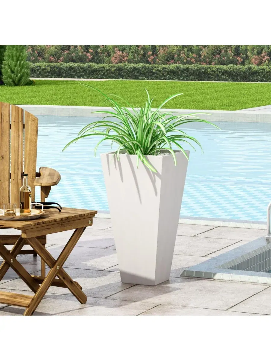 Современный цветочный горшок из литого камня Streamdale Furniture — изображение 3 из 9, белый