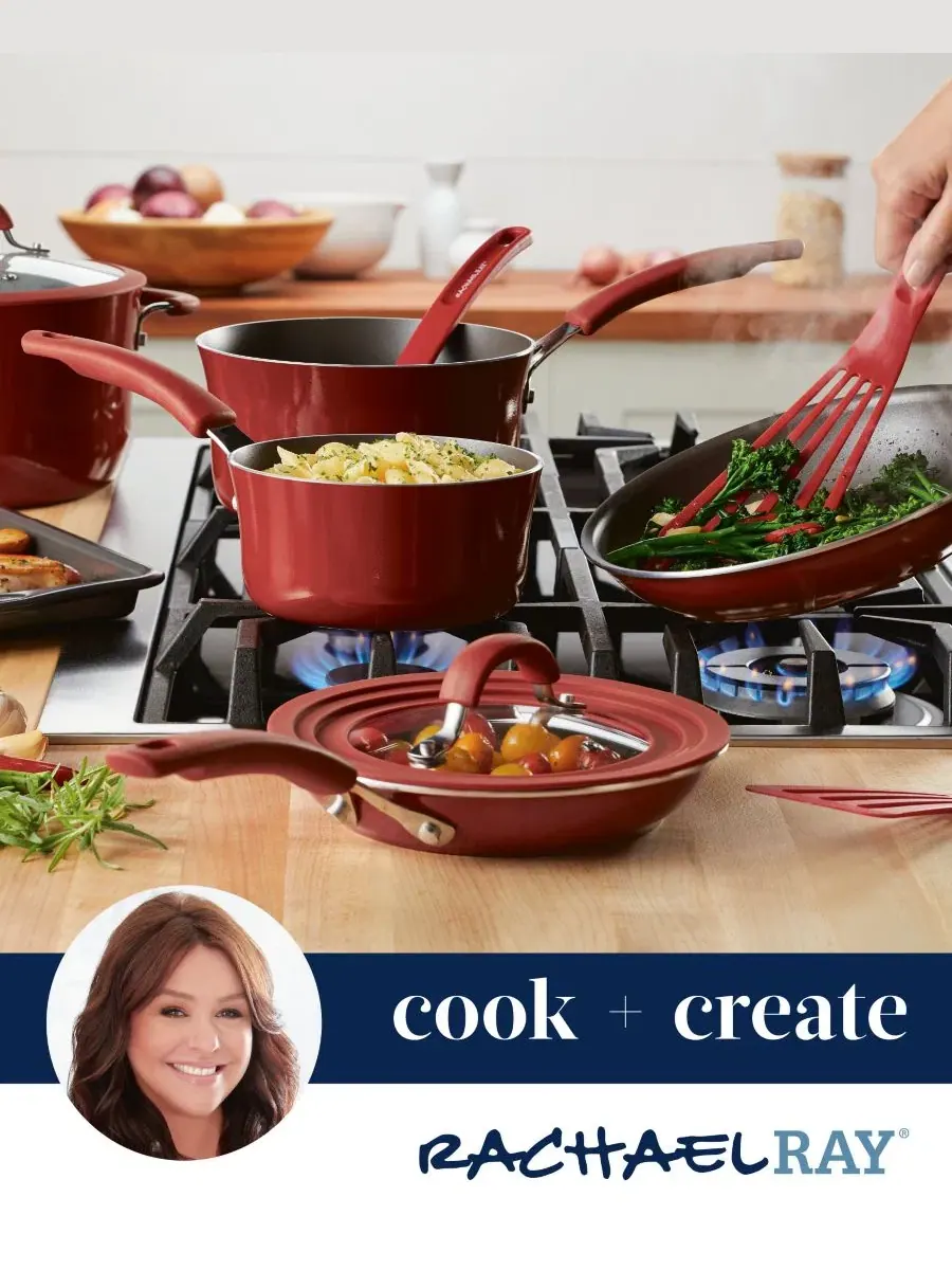 Сковорода Cook + Create из алюминия с антипригарным покрытием, 25 см Rachael Ray — изображение 10 из 11, красный