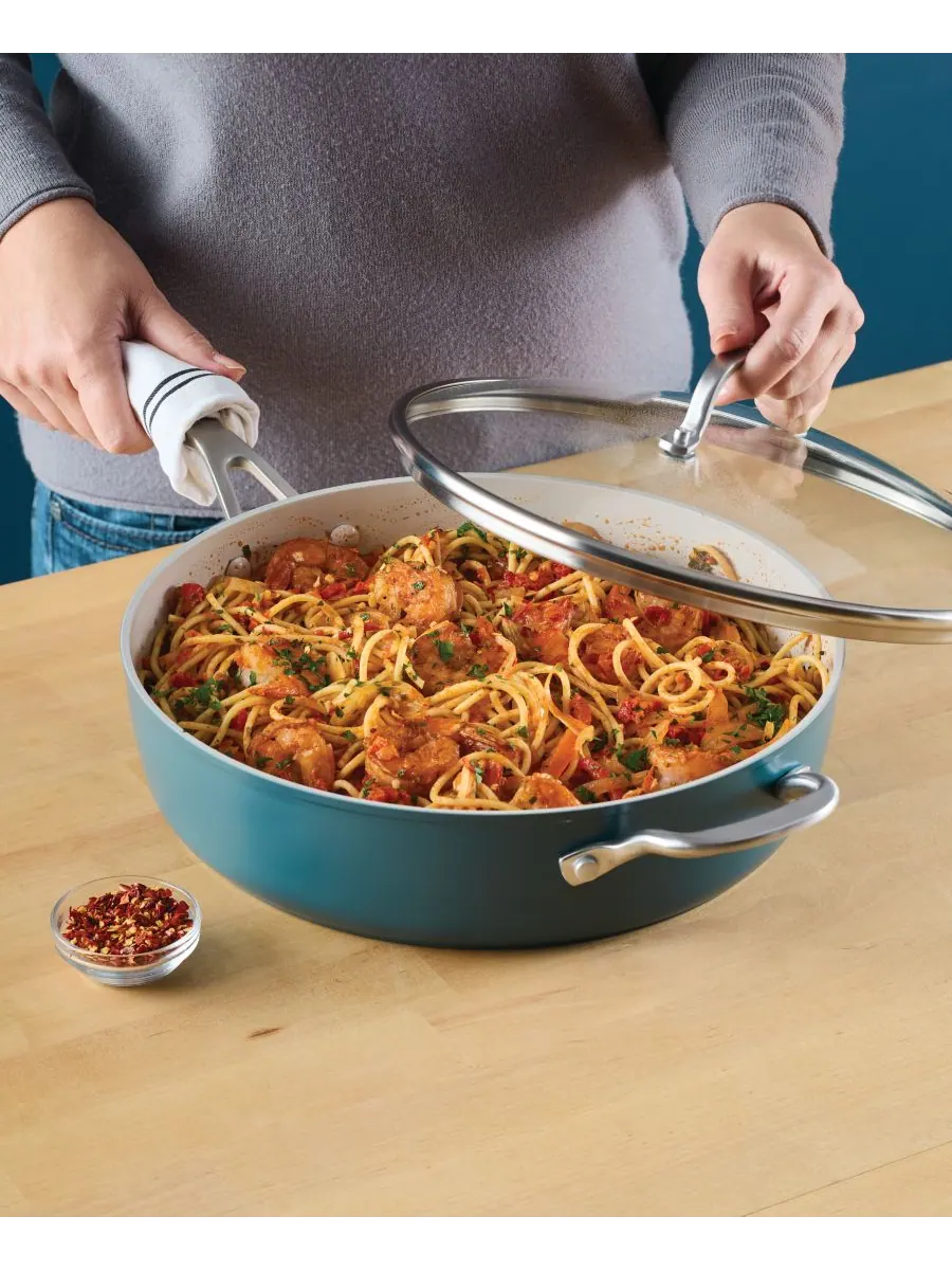 Сотейник с крышкой KitchenAid Hard Anodized Ceramic, 4.7 л/30 см, голубая агава — изображение 6 из 8, синий