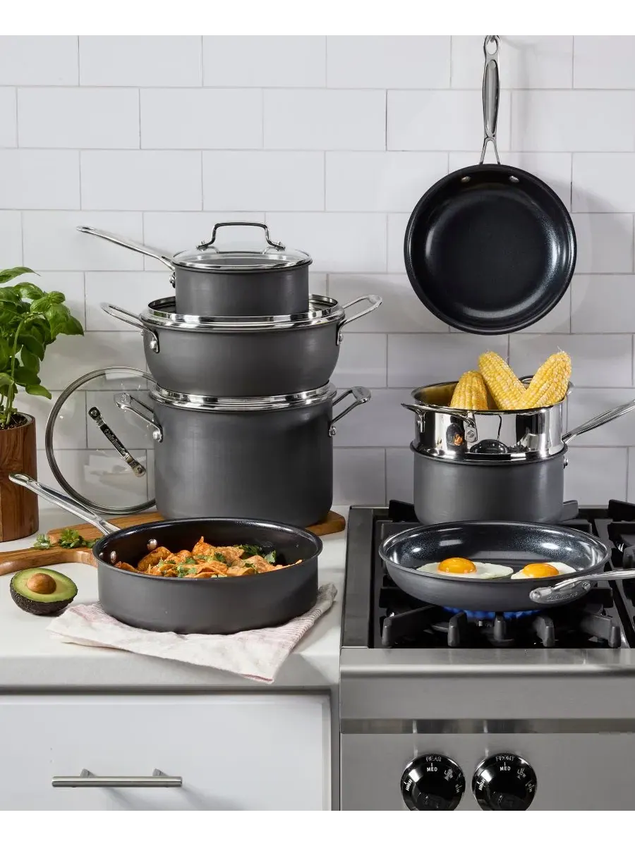 Набор кастрюль и сковород из анодированного алюминия Hard Anodized Aluminum 13-Pc. Cookware Set — изображение 2 из 3, черный