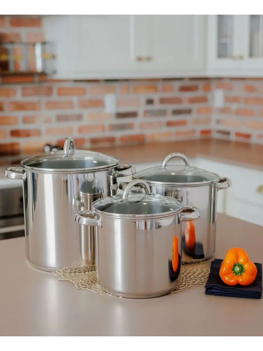 Набор из 3 кастрюль из нержавеющей стали Sedona Kitchen, нержавеющая сталь — изображение 3 из 3, серебристый