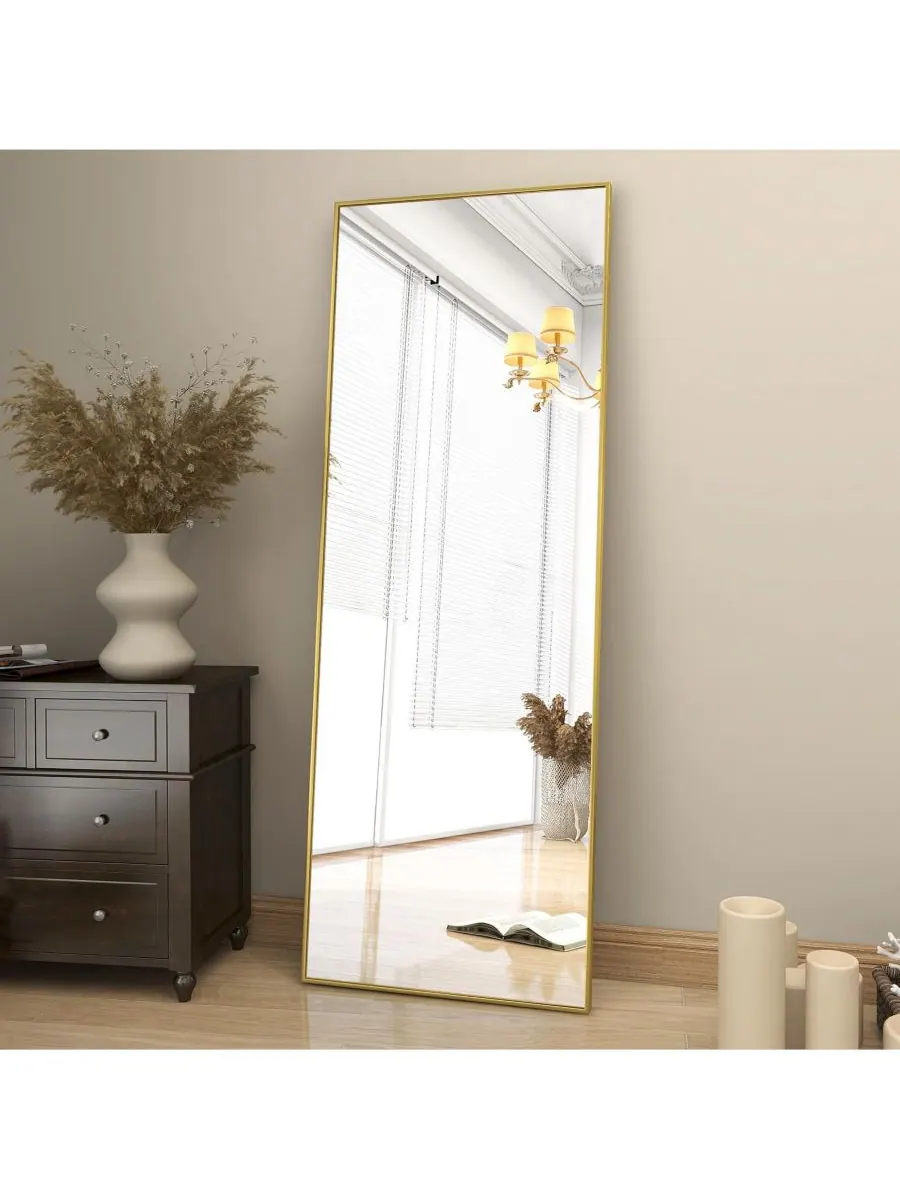 HOMLUX Зеркало из наностекла прямоугольной формы, золотистое, 64"x21", напольное или настенное — изображение 2 из 10, золото