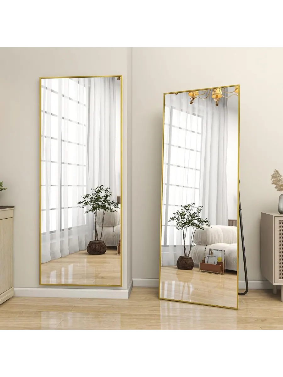 HOMLUX Зеркало из наностекла прямоугольной формы, золотистое, 64"x21", напольное или настенное — изображение 3 из 10, золото