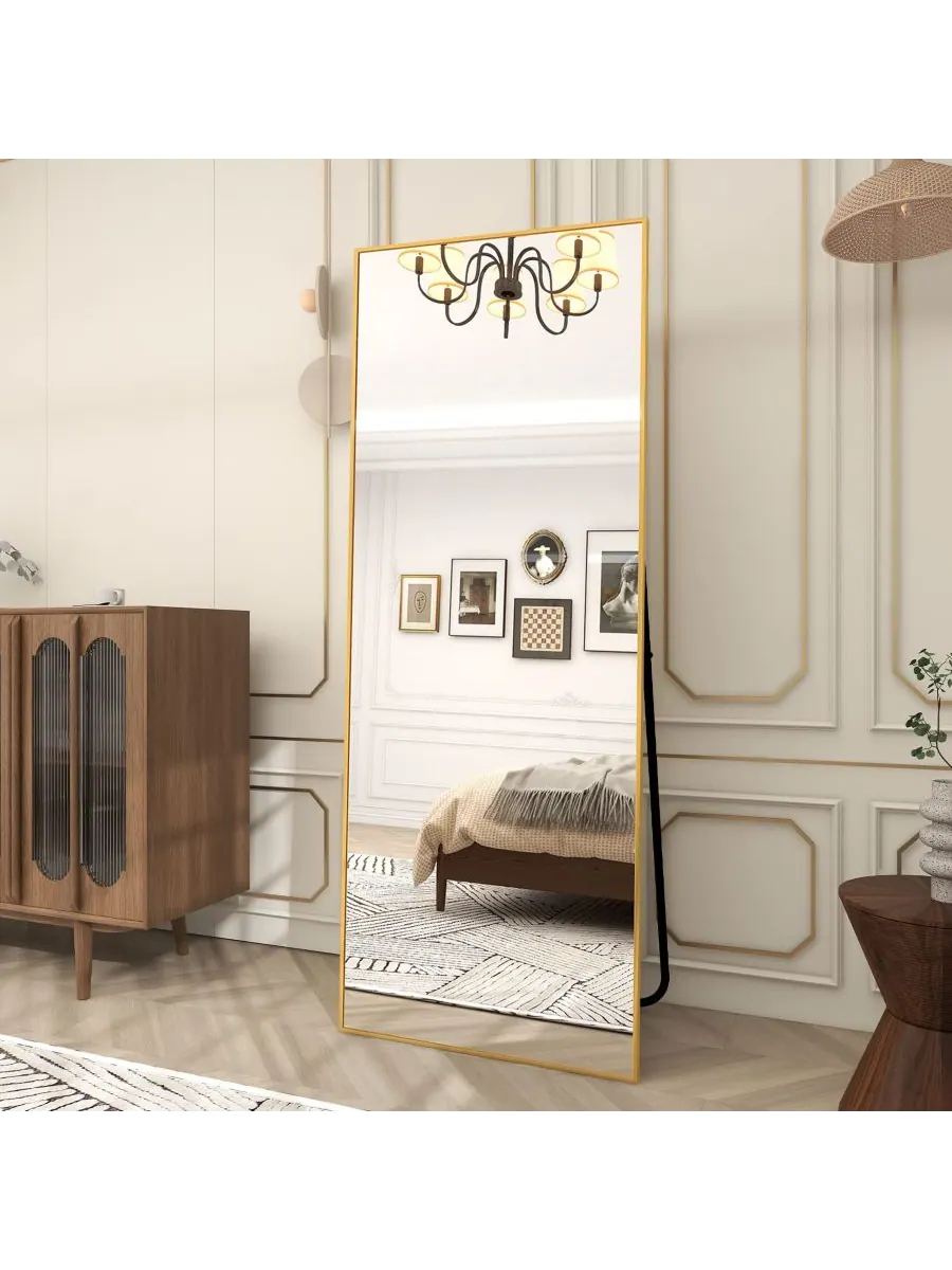 HOMLUX Зеркало из наностекла прямоугольной формы, золотистое, 64"x21", напольное или настенное — изображение 7 из 10, золото