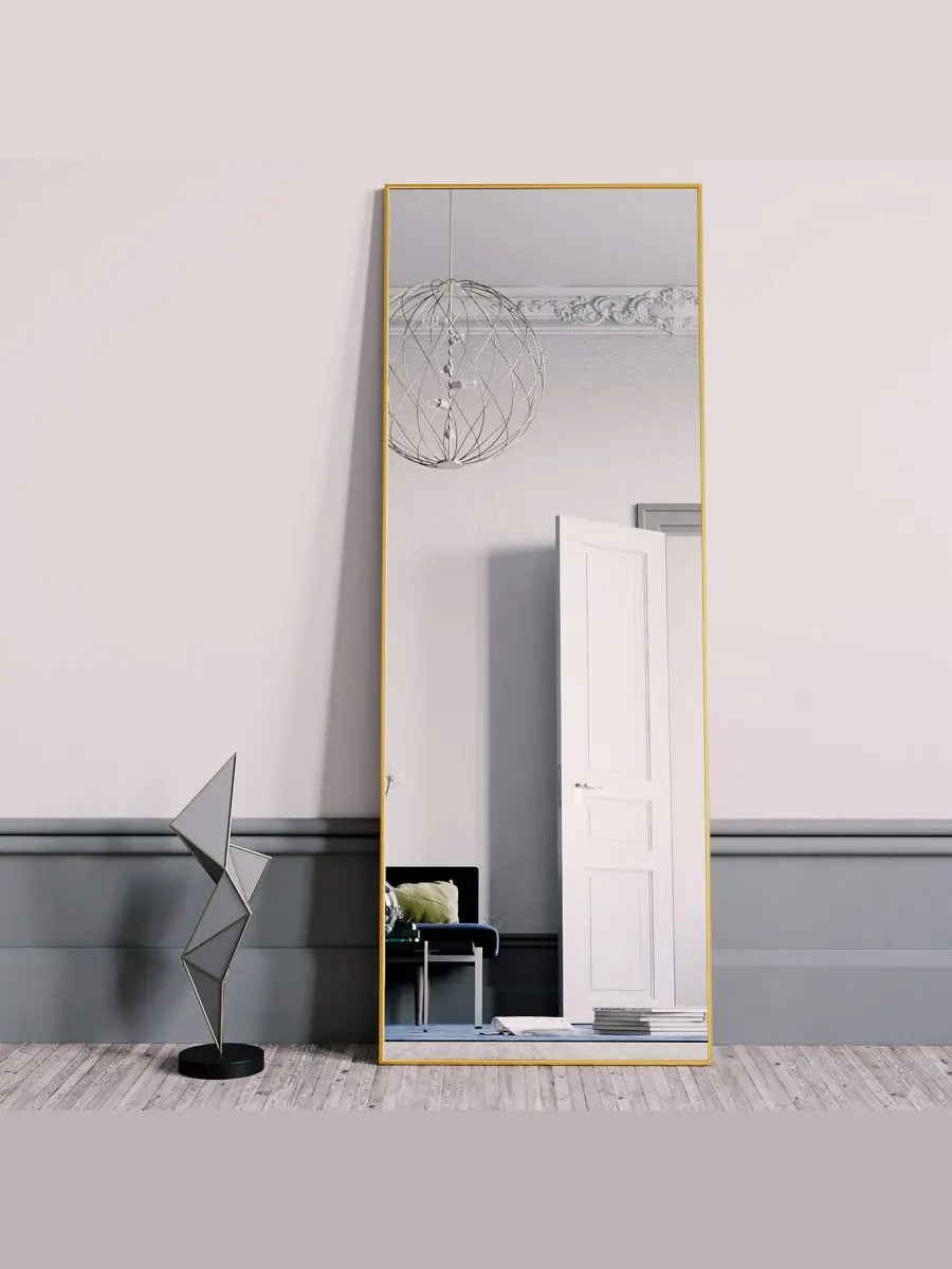 HOMLUX Зеркало из наностекла прямоугольной формы, золотистое, 64"x21", напольное или настенное — изображение 8 из 10, золото