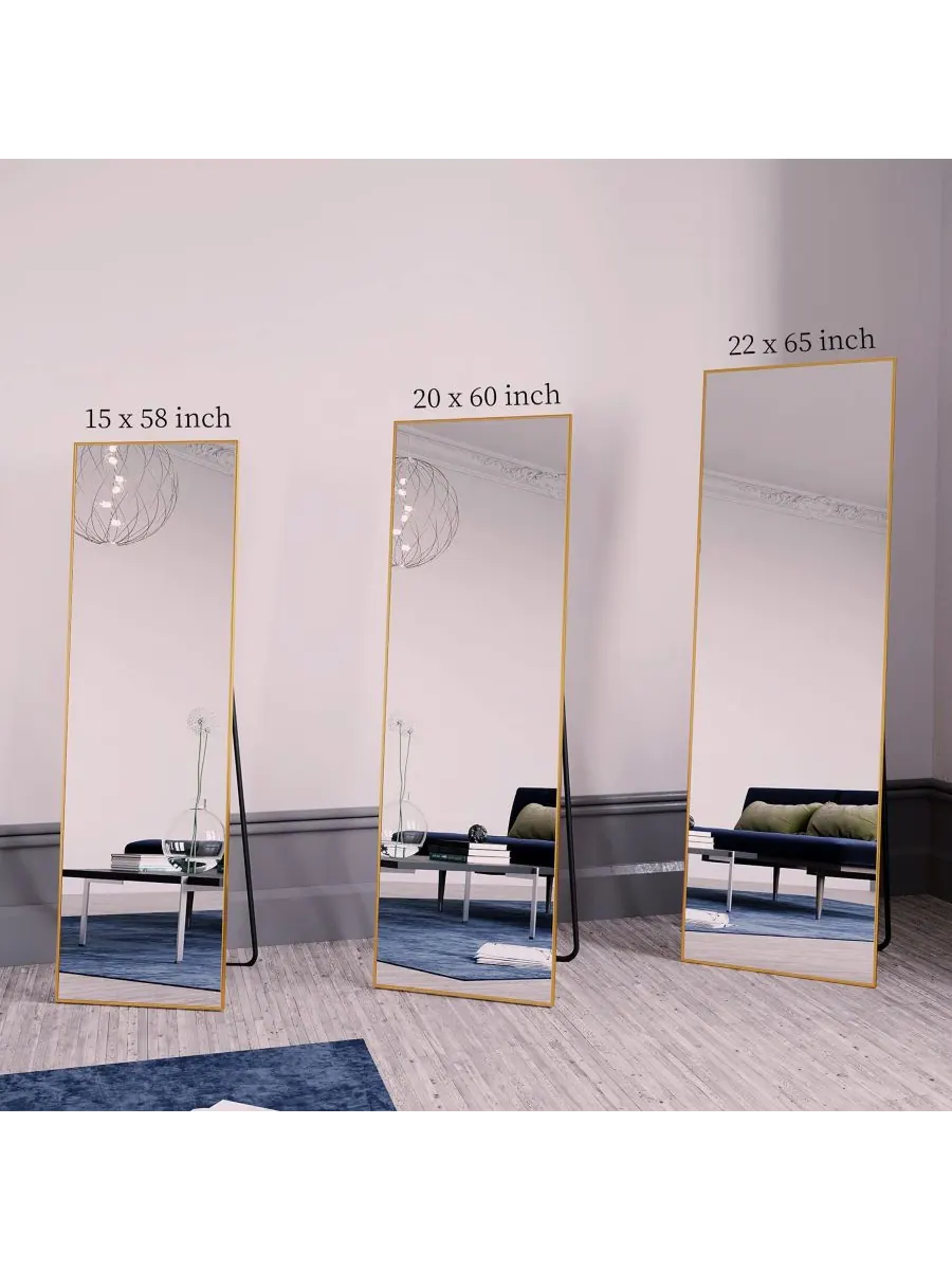 HOMLUX Зеркало из наностекла прямоугольной формы, золотистое, 64"x21", напольное или настенное — изображение 9 из 10, золото