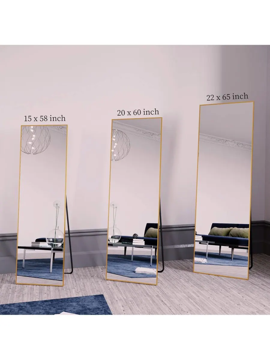 HOMLUX Зеркало из наностекла прямоугольной формы, золотистое, 64"x21", напольное или настенное — изображение 10 из 10, золото