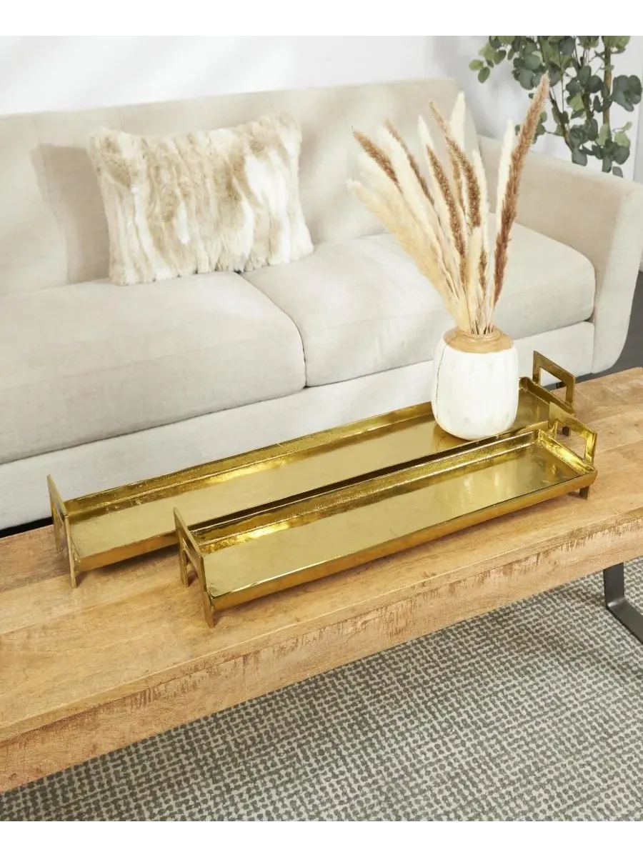 Сервировочный поднос Modern Brass, 2 шт. Rosemary Lane — изображение 2 из 5, золотистый