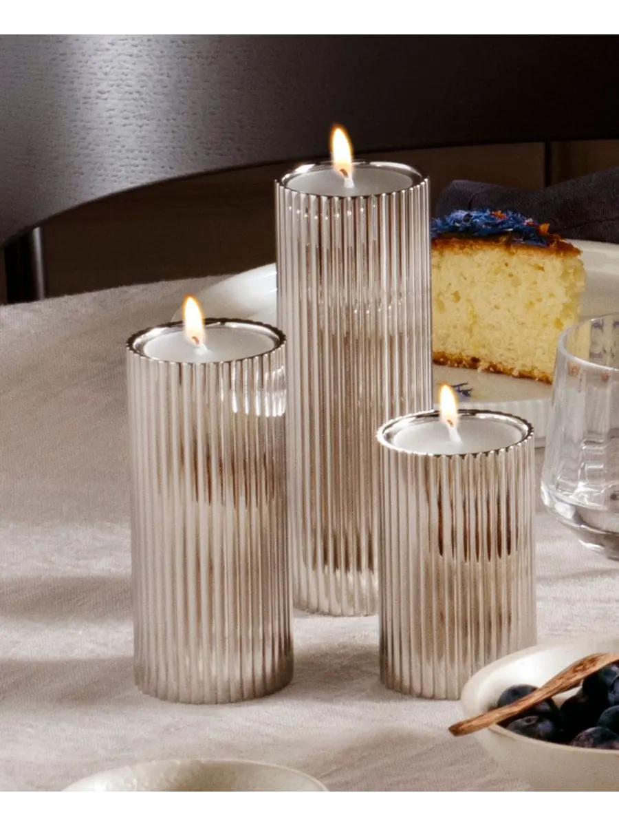 Набор из 3 чайных свечей и подсвечника Bernadotte Georg Jensen — изображение 2 из 2, серебряный