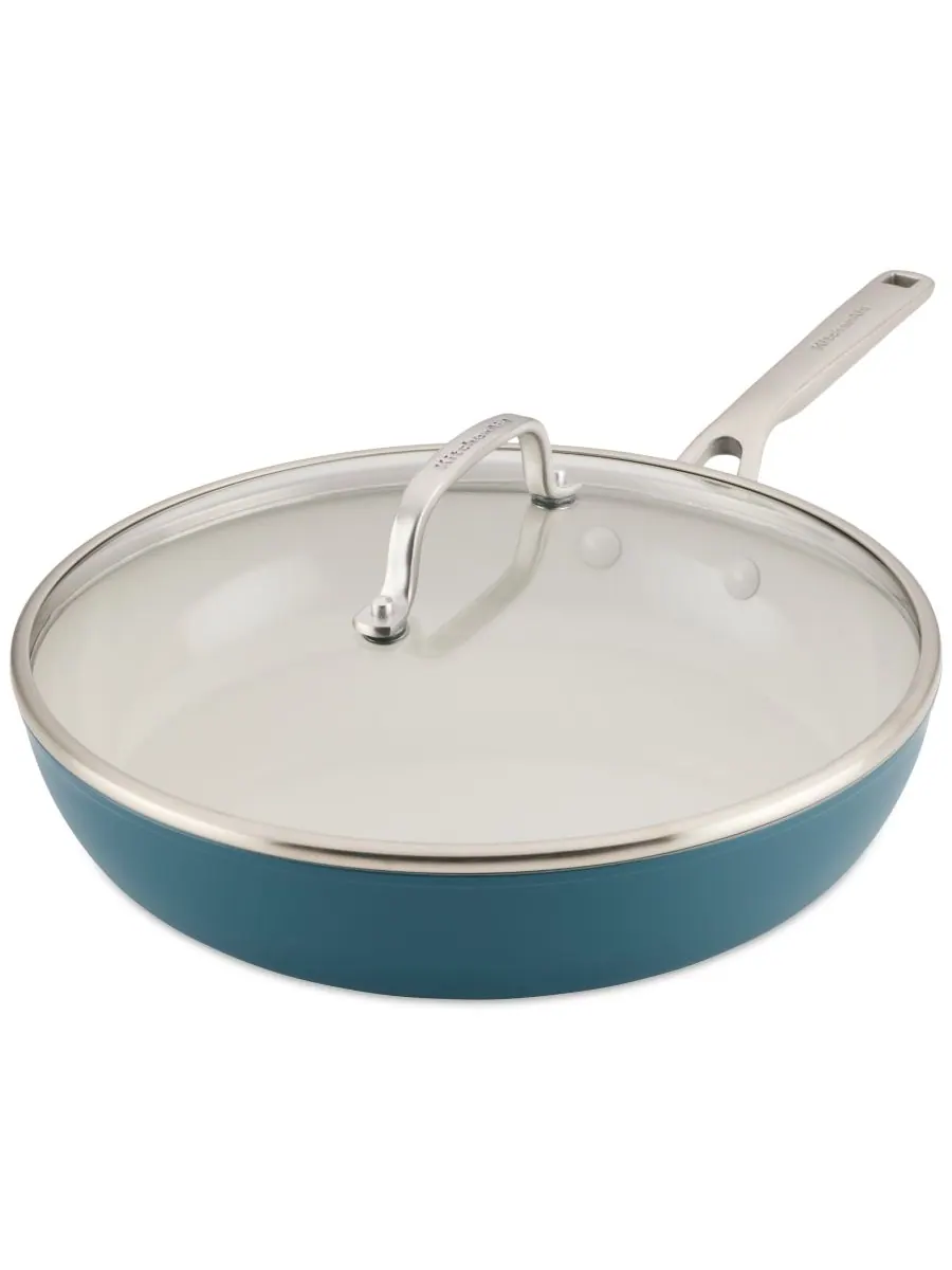 Сковорода с крышкой KitchenAid Hard-Anodized Ceramic Induction, 31 см, Синяя агава
