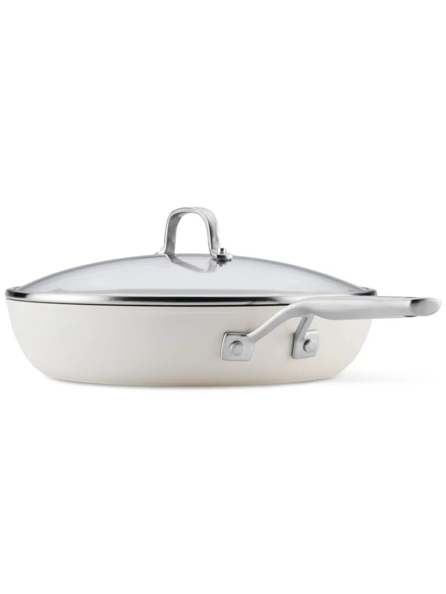Сковорода с крышкой KitchenAid Hard-Anodized Ceramic Induction, 31 см — изображение 8 из 10, белый