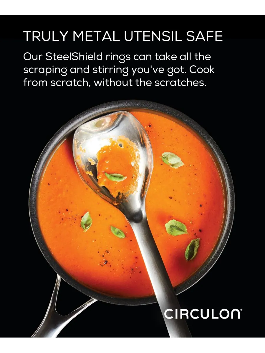 Антипригарная кастрюля SteelShield C-Series с трехслойным покрытием и крышкой, объемом 2 кварты — изображение 6 из 10