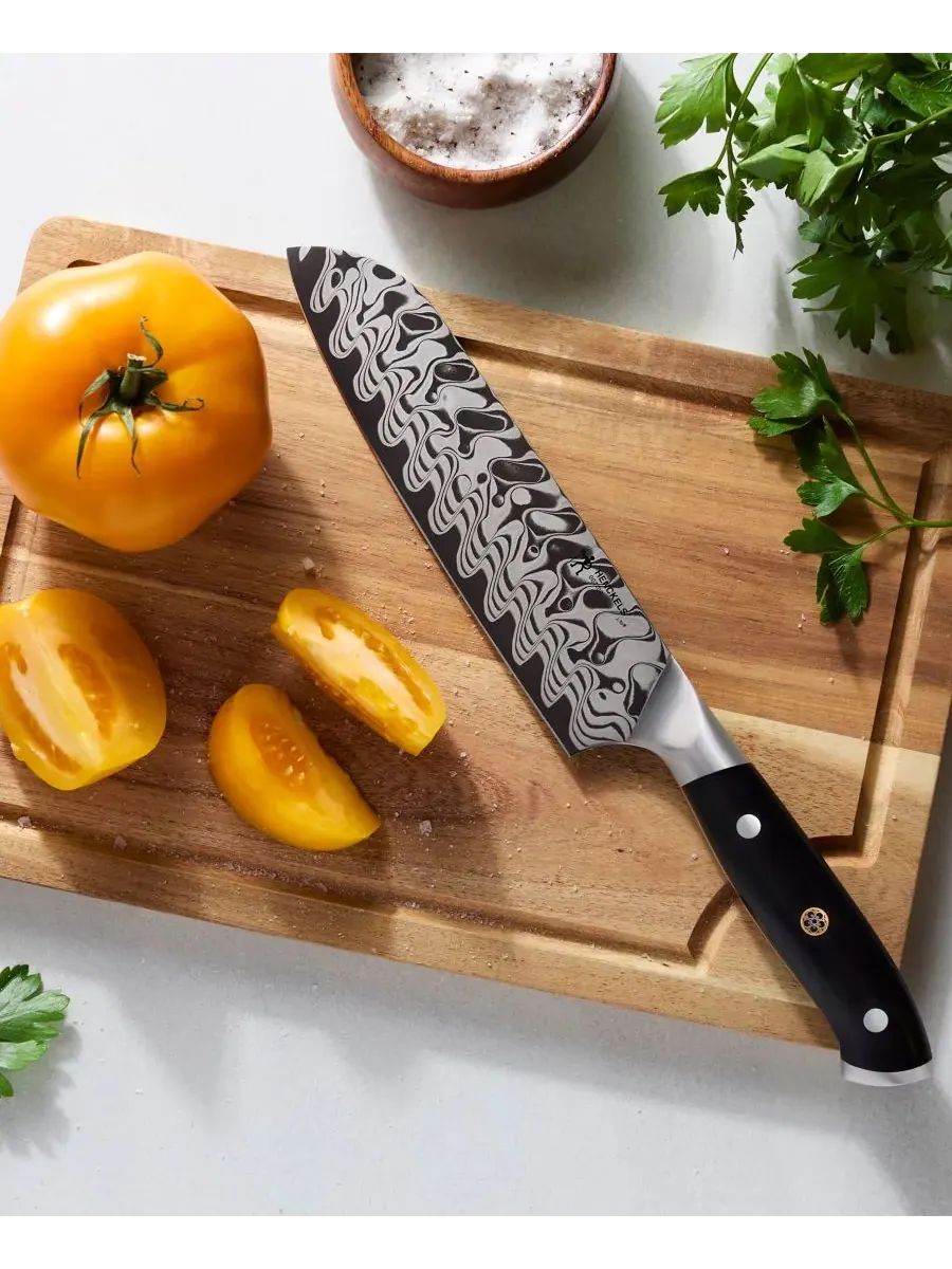 Нож Santoku "Компас" из дамасской стали, 18 см Henckels — изображение 2 из 3, черный серебристый
