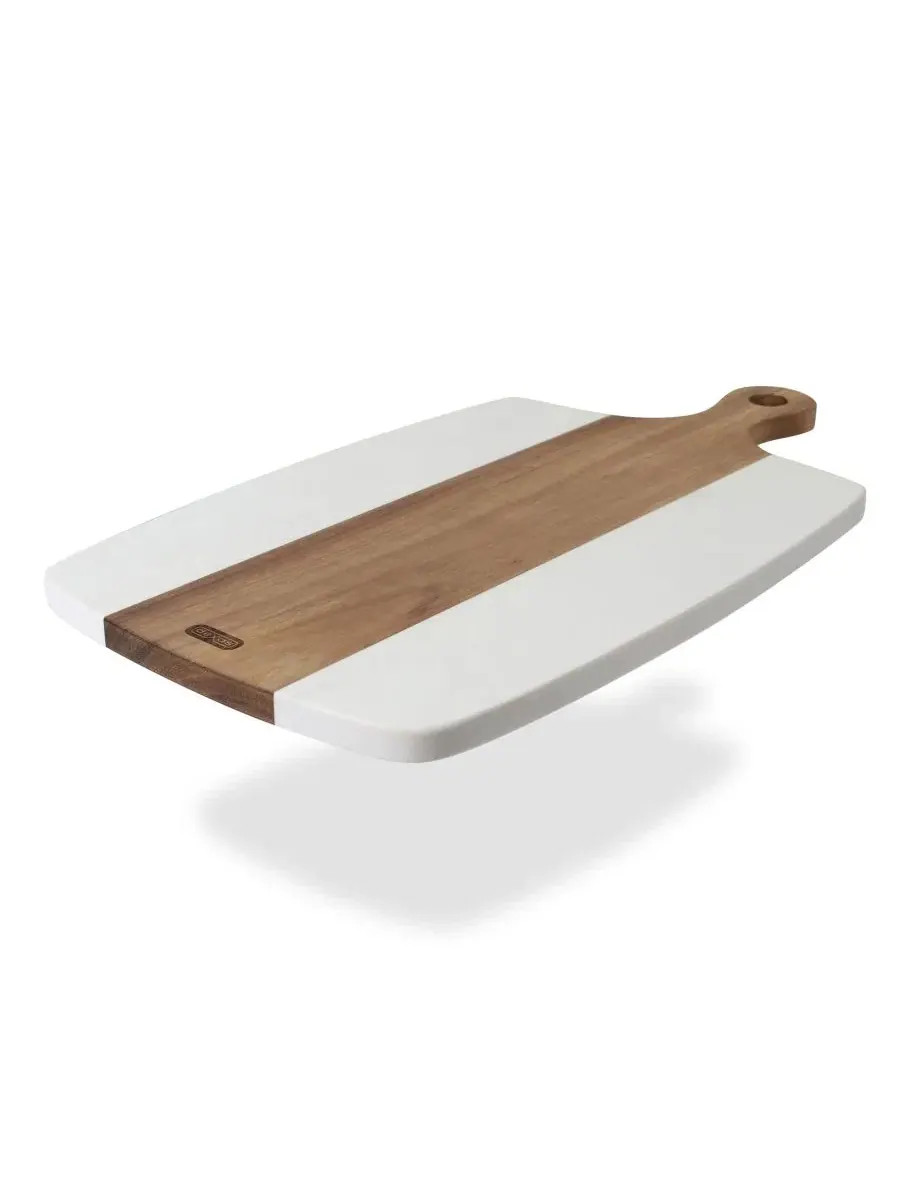 Сервировочная доска из акации и мрамора, с ручкой, Acacia and Marble Serving Board Dexas — белый