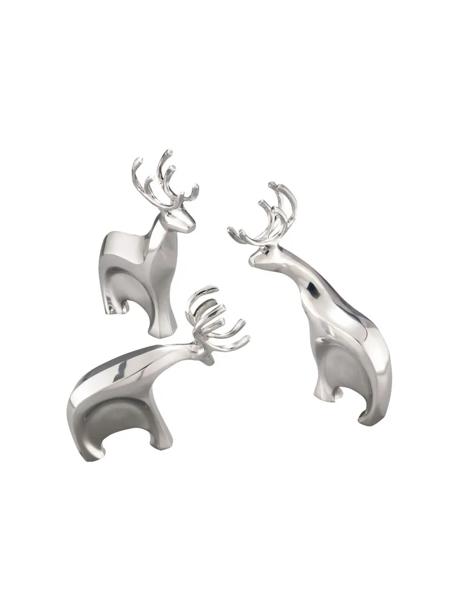 Фигурки оленей Blitzen, набор из 3 шт Nambé — изображение 2 из 2, серебряный