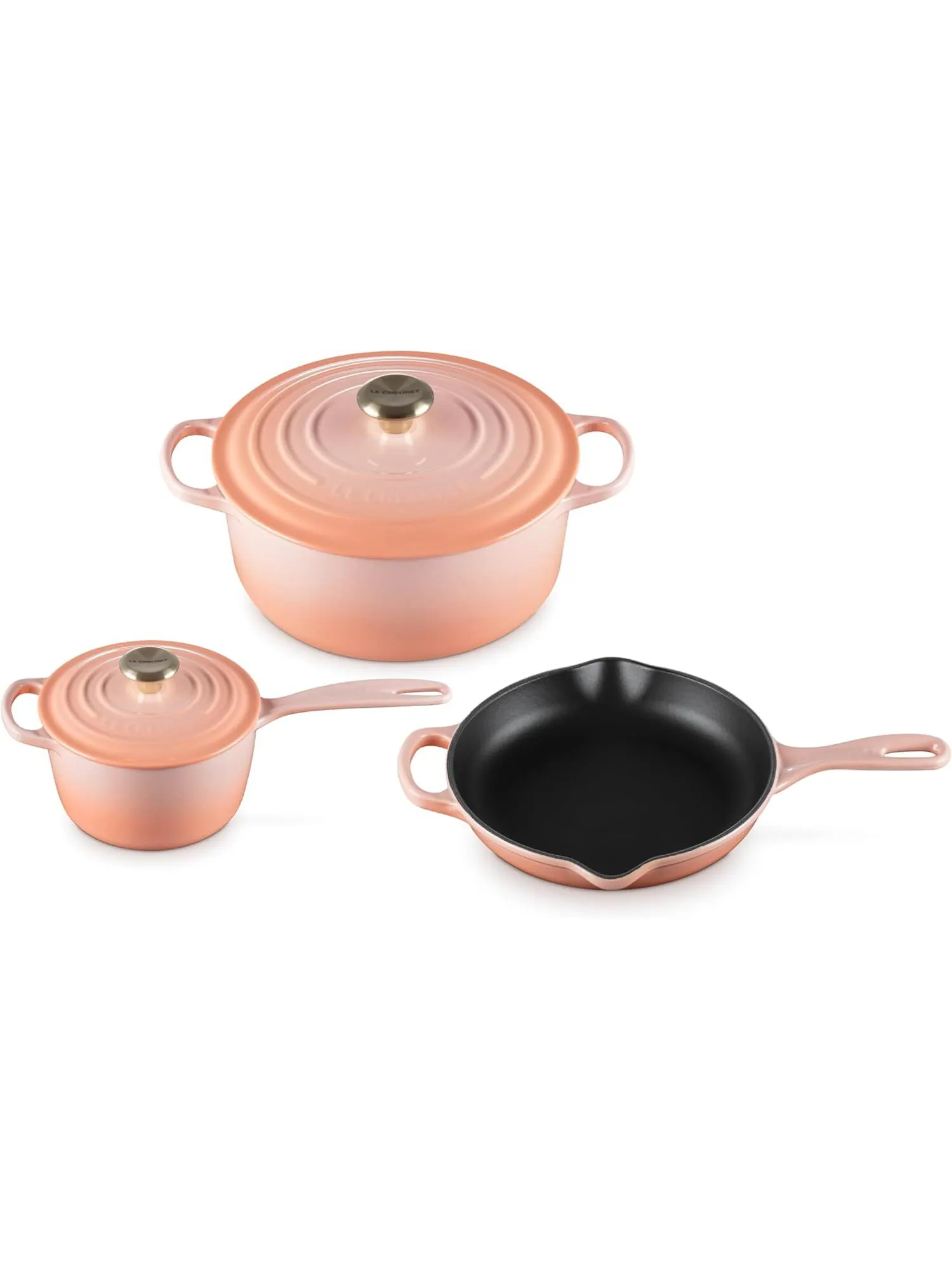 Набор чугунной эмалированной посуды Le Creuset, 5 предметов, 16/23/26 см, персиковый