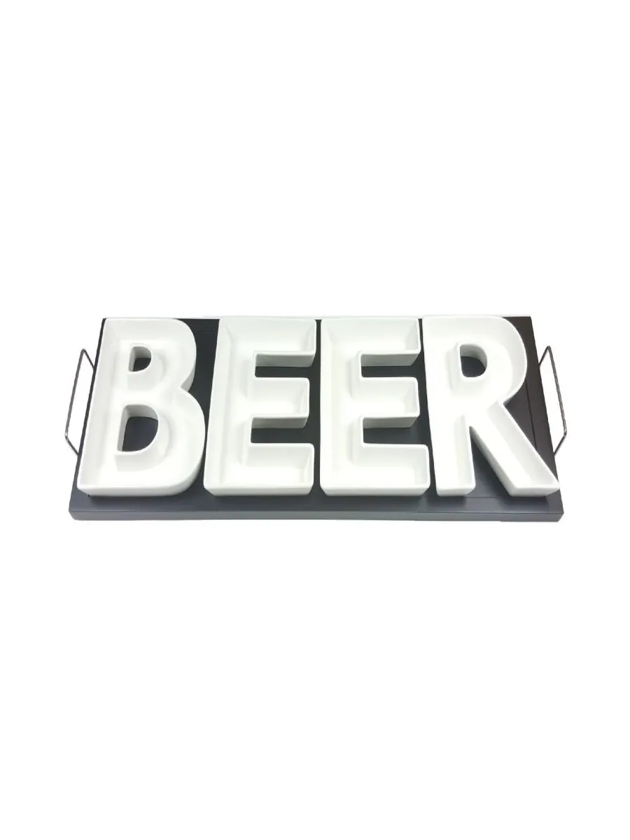 Набор сервировочных блюд Vanilla BEER с деревянным подносом — белый