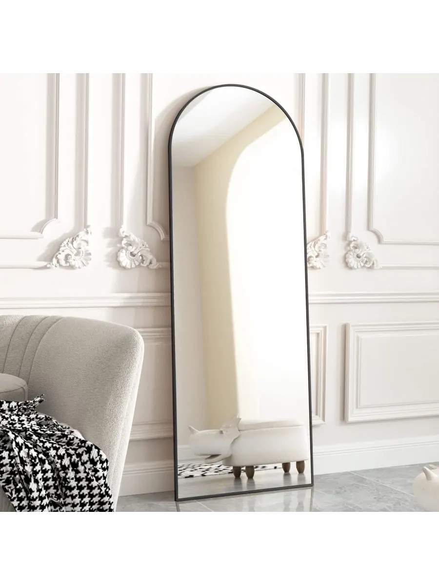 HOMLUX Арочное зеркало в полный рост 21"x64" в черной алюминиевой раме, напольное, прислоненное — изображение 2 из 8, черный