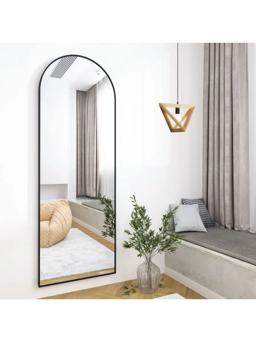 HOMLUX Арочное зеркало в полный рост 21"x64" в черной алюминиевой раме, напольное, прислоненное — изображение 3 из 8, черный