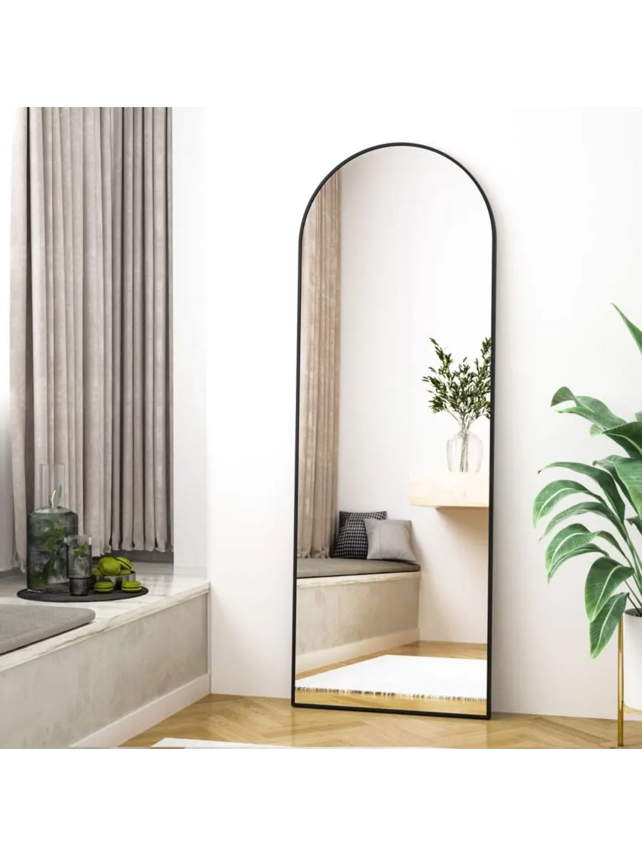 HOMLUX Арочное зеркало в полный рост 21"x64" в черной алюминиевой раме, напольное, прислоненное — изображение 8 из 8, черный