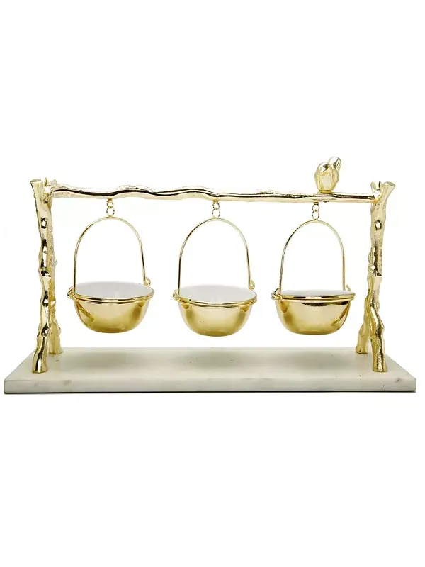 3 подвесные чаши на ветке и подставка для птиц с мраморным основанием Classic Touch