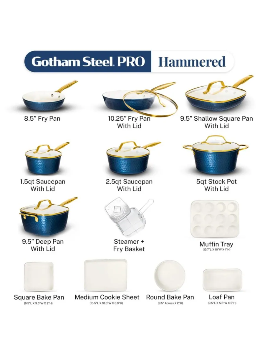Набор кухонной посуды Gotham Steel Pro Hammered Collection, 20 предметов — изображение 5 из 7, темно-синий