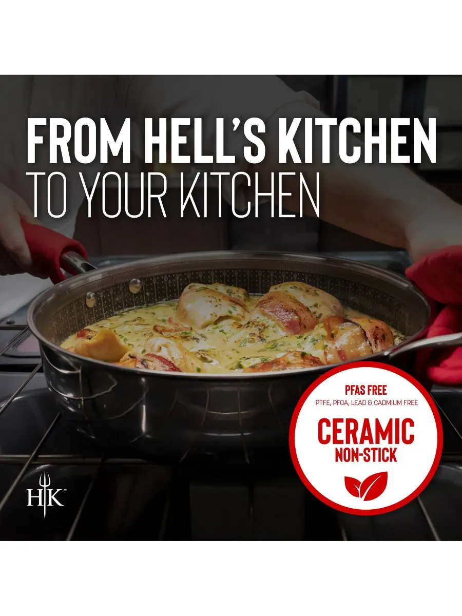 Керамическая гибридная сковорода-гриль объемом 4 кварты с крышкой Hell's Kitchen — изображение 6 из 6, серебряный