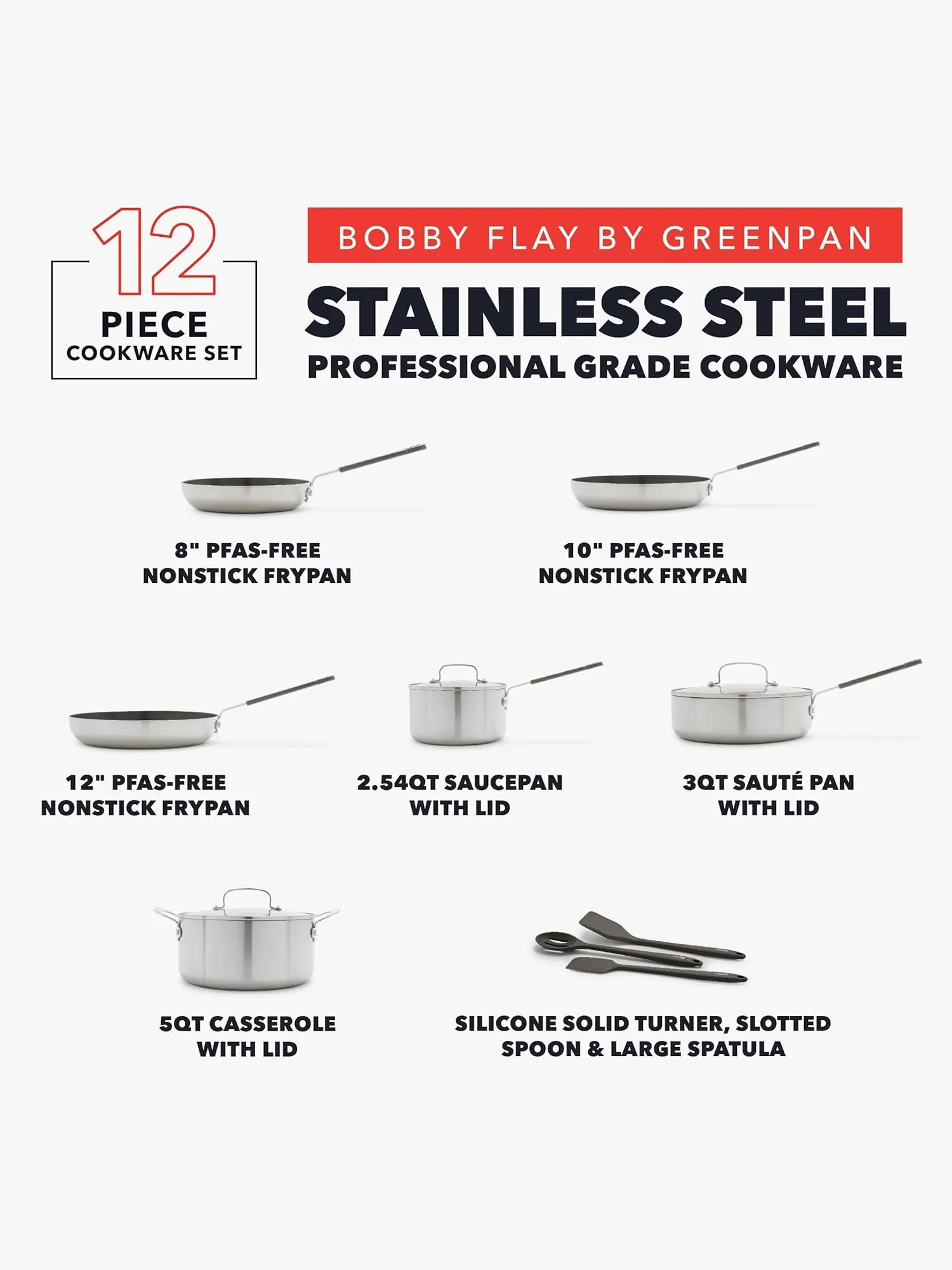 Набор посуды GreenPan x Bobby Flay, 12 предметов — изображение 4 из 10, серебристый