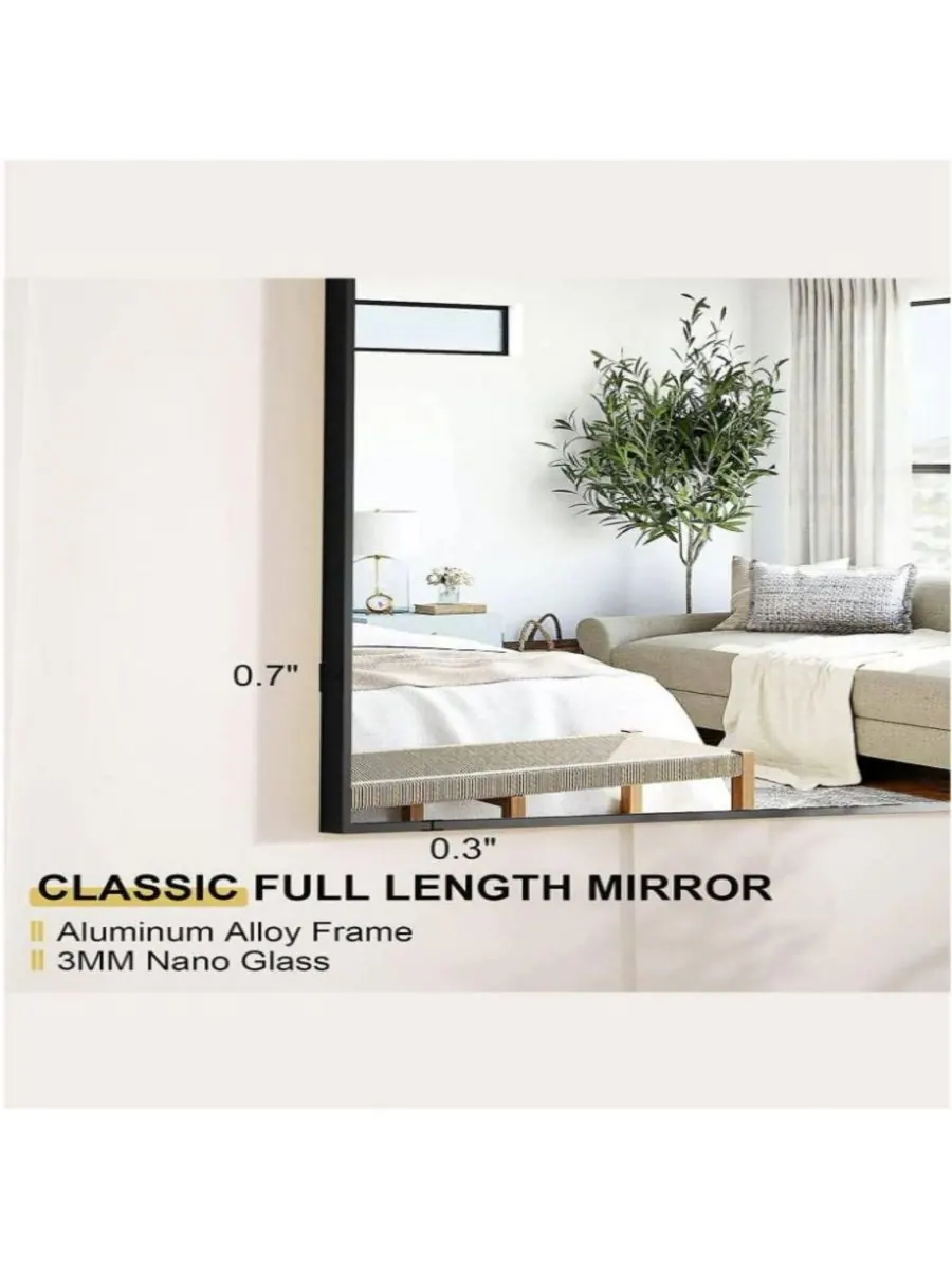 HOMLUX Прямоугольное зеркало на подставке, 18"x58", черное — изображение 2 из 6, черный