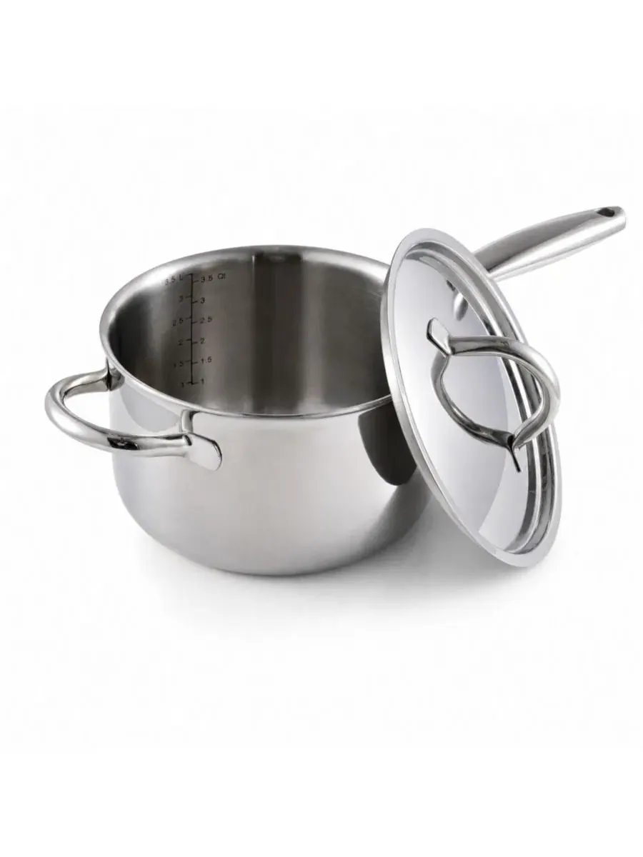 Кастрюля для соуса 3,5 л из нержавеющей стали с крышкой, с длинной ручкой и ручкой-помощником Mega — изображение 5 из 8