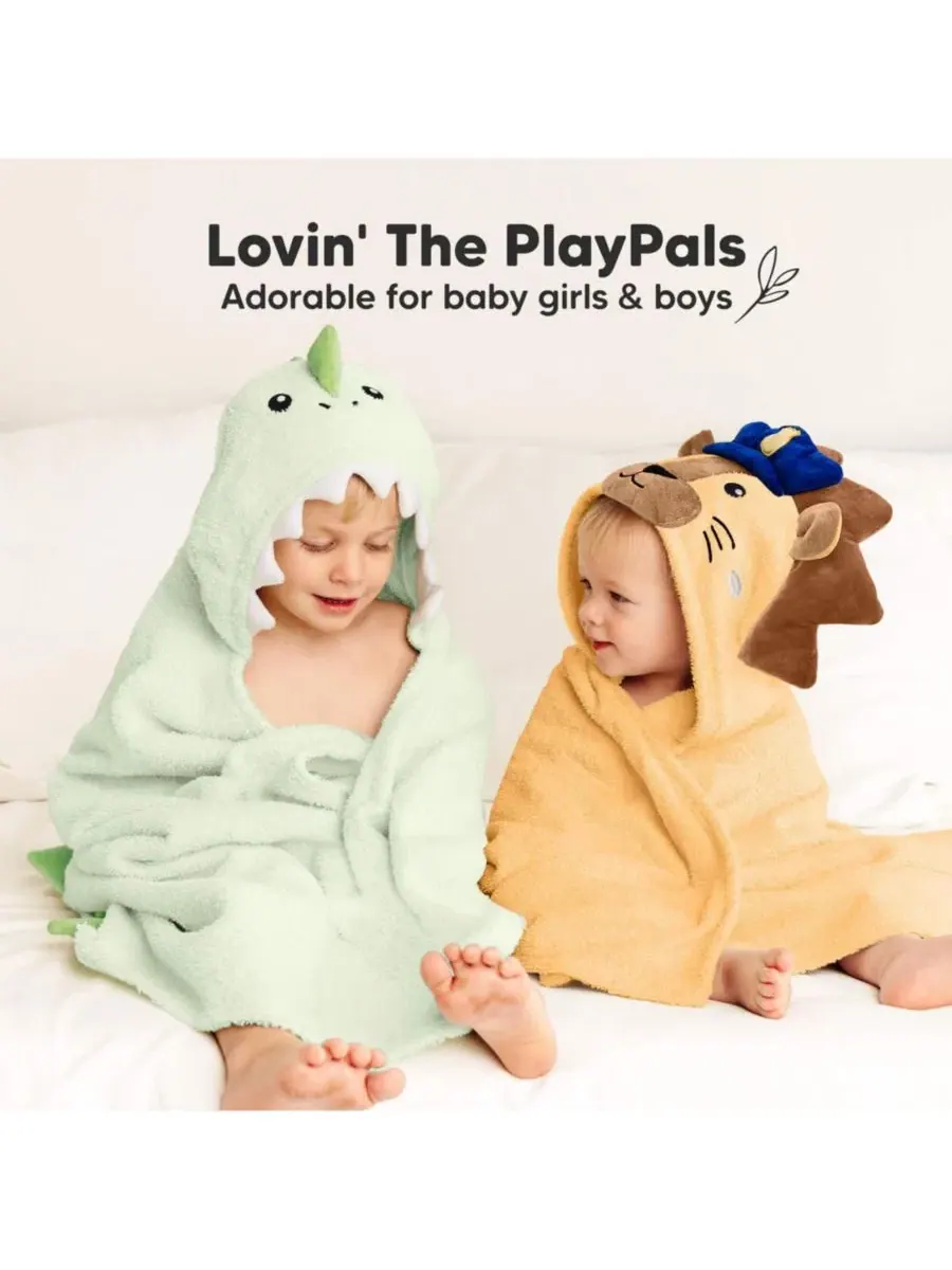 Детские полотенца PlayPals с капюшоном для девочек и мальчиков, 100% мягкий хлопок, банные — изображение 8 из 9, лео
