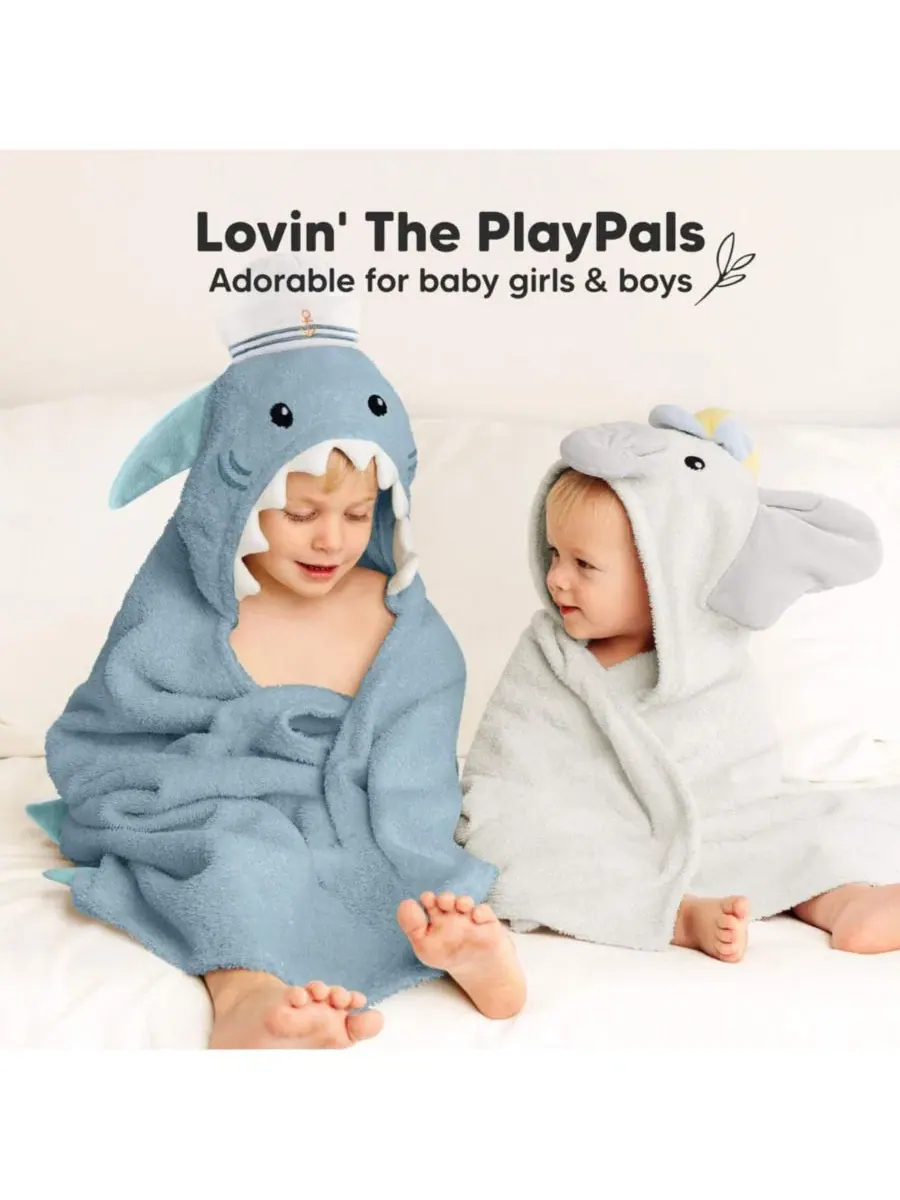 Детские полотенца PlayPals с капюшоном для девочек и мальчиков, 100% мягкий хлопок, банные — изображение 8 из 9