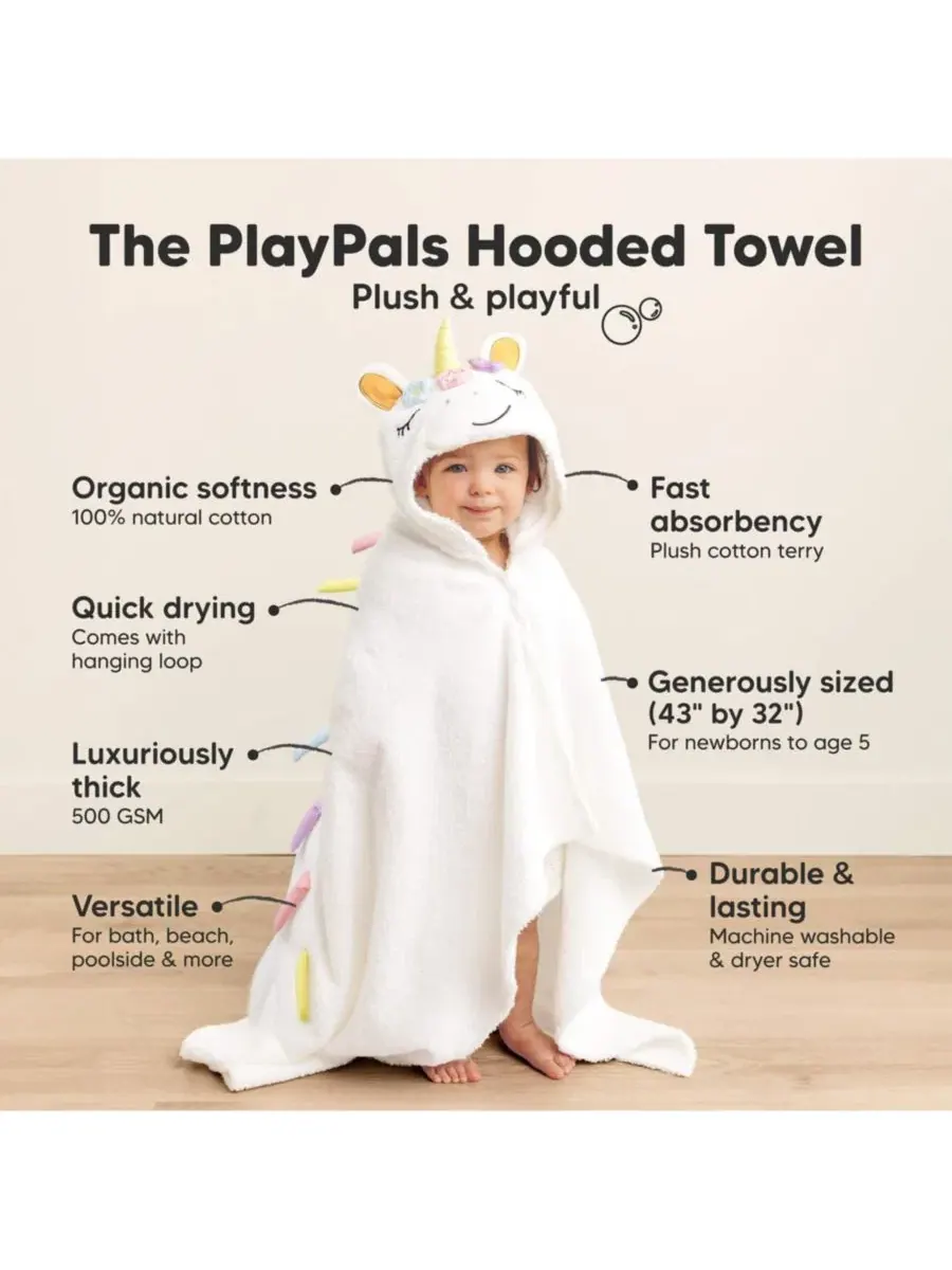 Детские полотенца PlayPals с капюшоном для девочек и мальчиков, 100% мягкий хлопок, банные — изображение 3 из 9