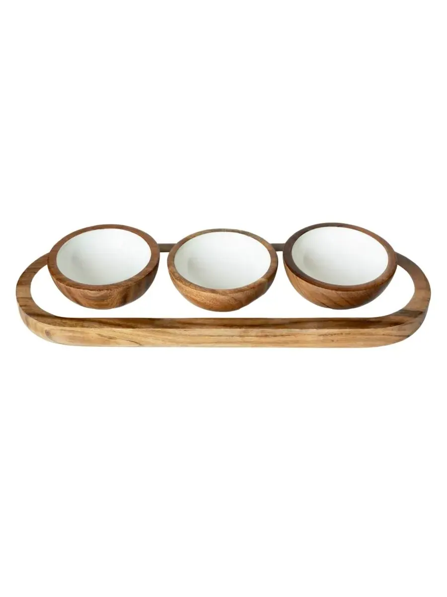 Набор из 4 мисок и подноса для соуса Wood Plus Collection (3 шт.) Jeanne Fitz — коричневый