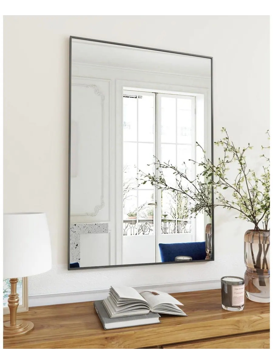 HOMLUX Прямоугольное настенное зеркало 24"x36" в черной раме из алюминиевого сплава — черный