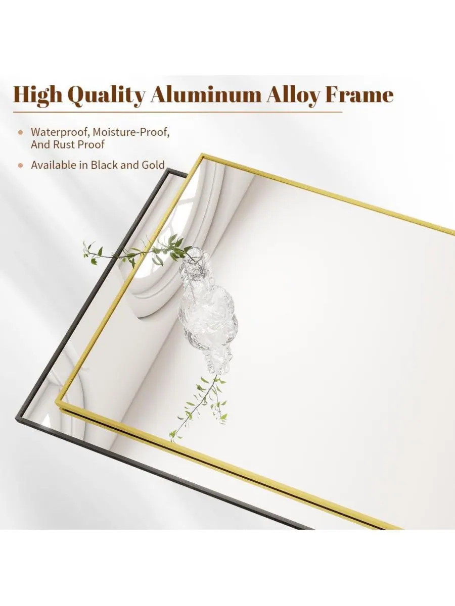 HOMLUX Прямоугольное настенное зеркало 24"x36" в черной раме из алюминиевого сплава — изображение 5 из 6, черный