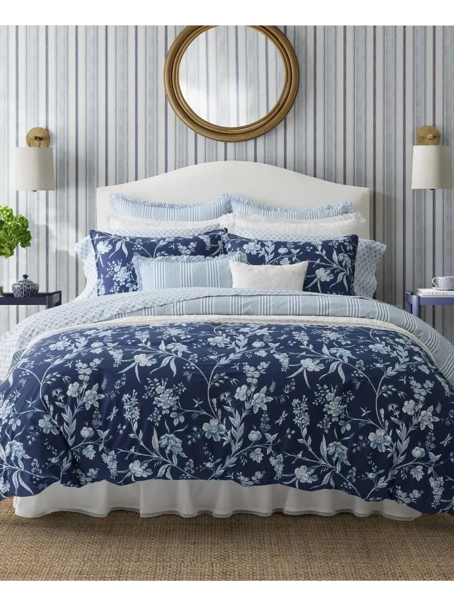 Двустороннее хлопковое одеяло Branch Toile, 7 предметов, размер Full/Queen Laura Ashley