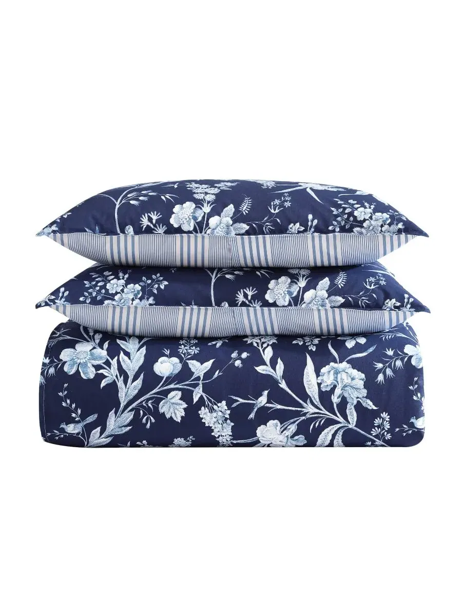 Двустороннее хлопковое одеяло Branch Toile, 7 предметов, размер Full/Queen Laura Ashley — изображение 6 из 10, синий