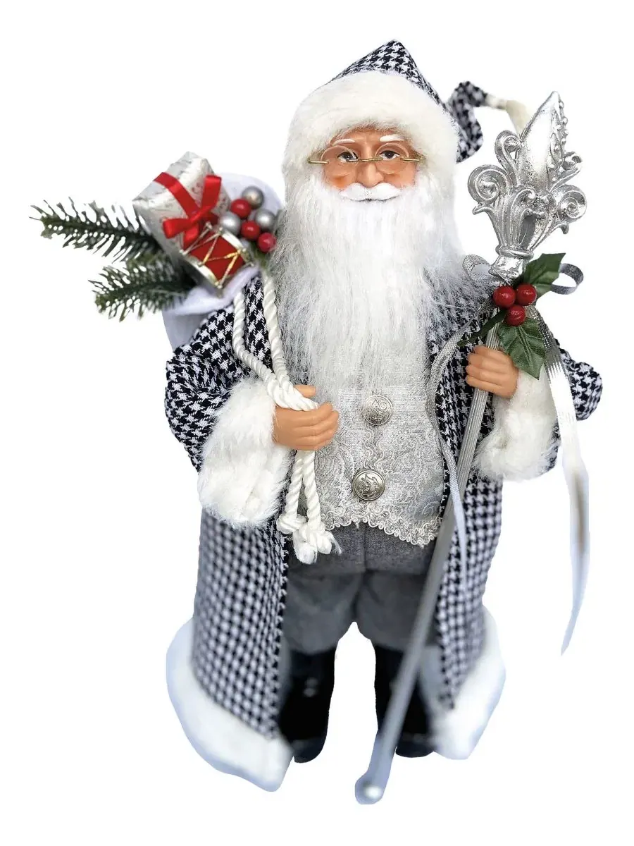 Фигурка Санта Клауса с посохом в клетку Хундстут, 38 см Santa's Workshop — черный