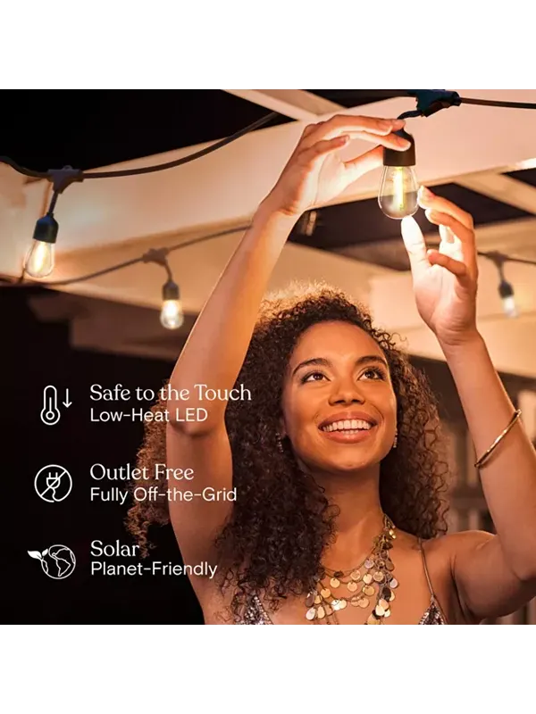 Уличные светодиодные гирлянды Ambience pro длиной 48 футов на солнечных батареях с теплым белым — изображение 2 из 4, черный