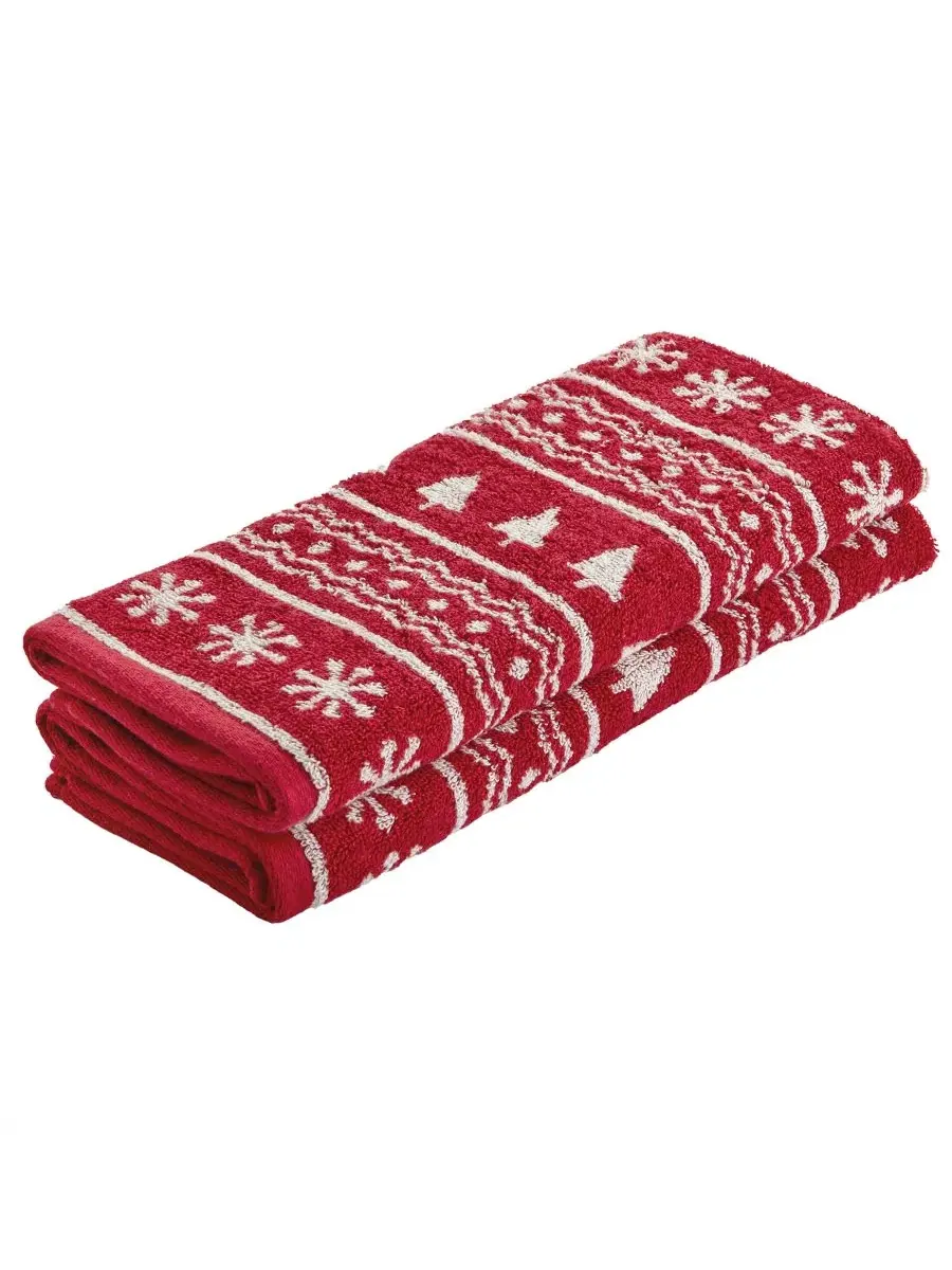 Набор из 2 полотенец для рук жаккардовых с рождественским принтом Fair Isle Jacquard SKL Home — изображение 2 из 3, красный