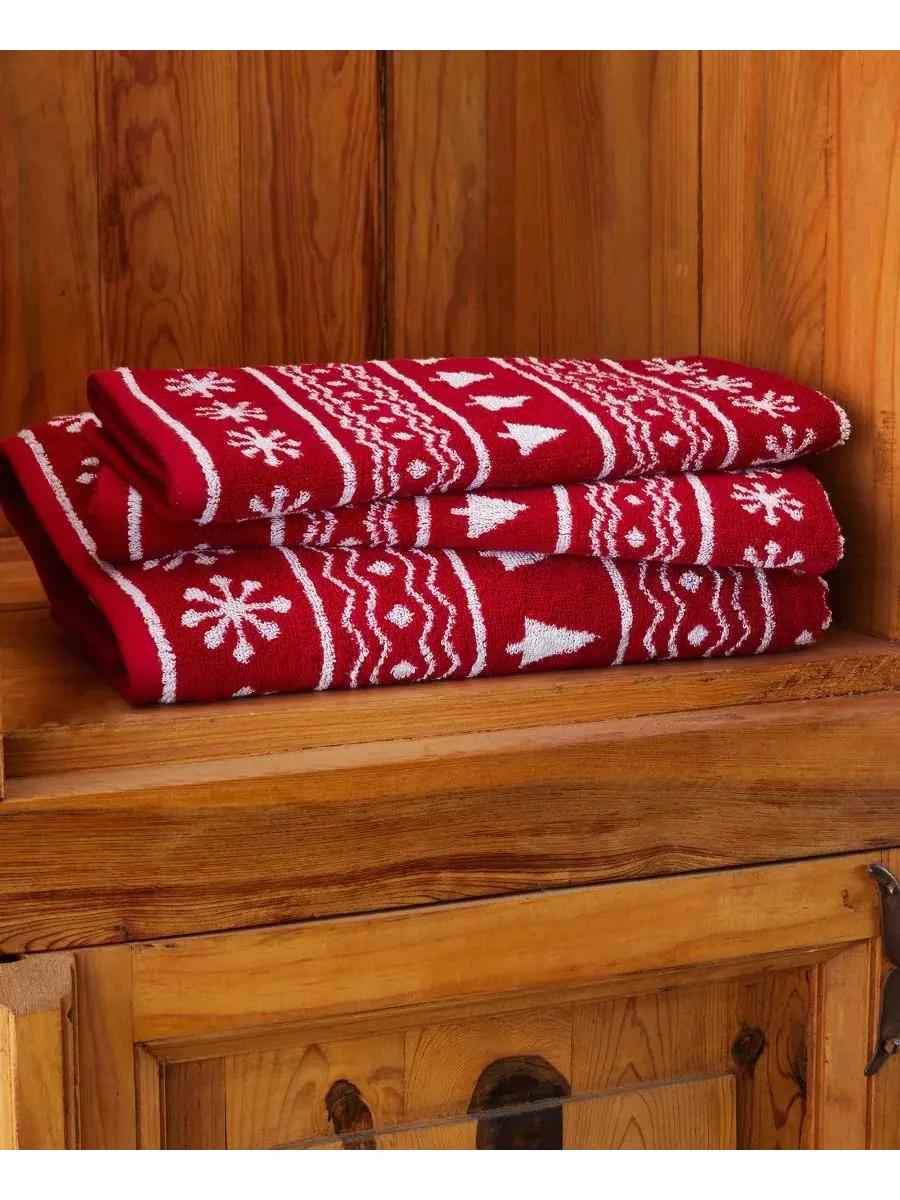 Набор из 2 полотенец для рук жаккардовых с рождественским принтом Fair Isle Jacquard SKL Home — изображение 3 из 3, красный