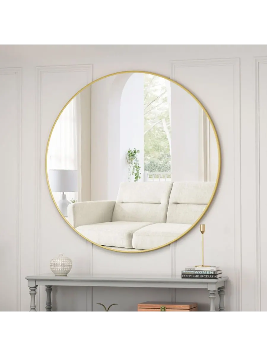 Streamdale Furniture Круглое настенное зеркало Streamdale в золотой металлической раме, 39 дюймов
