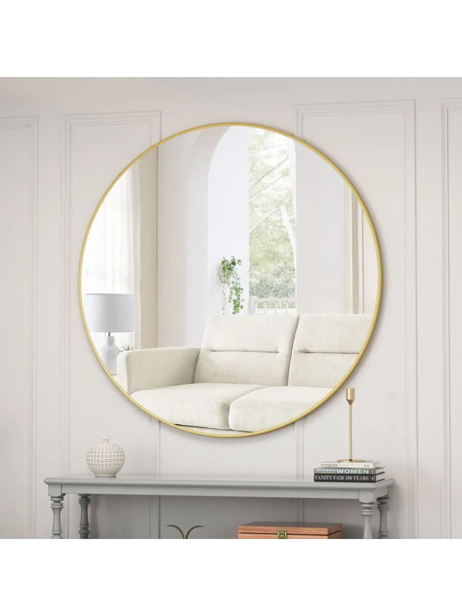 Streamdale Furniture Круглое настенное зеркало Streamdale в золотой металлической раме, 39 дюймов — изображение 7 из 9
